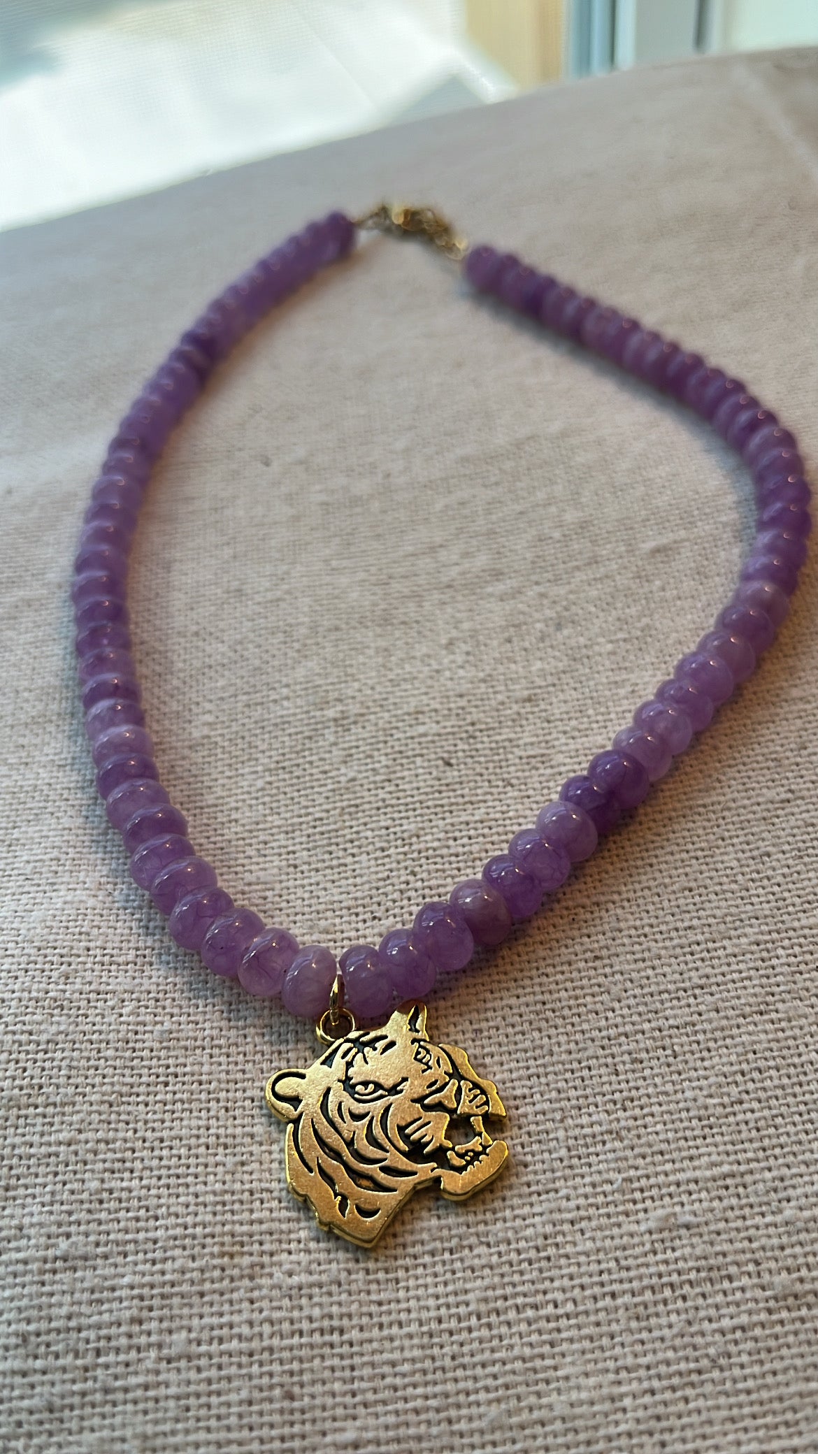 Tiger Charm Necklace - Light Purple
