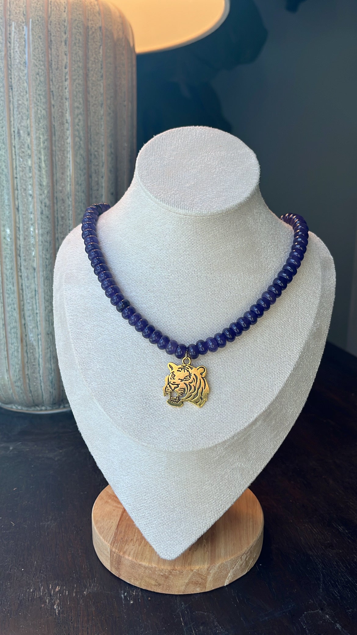 Tiger Charm Necklace - Dark Purple