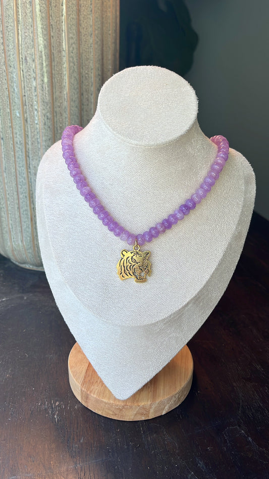 Tiger Charm Necklace - Light Purple