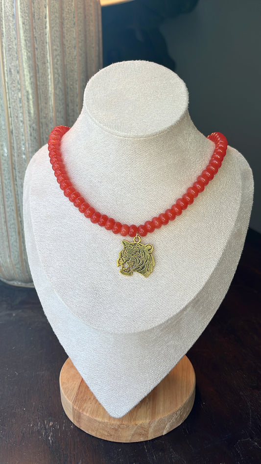 Tiger Charm Necklace - Orange