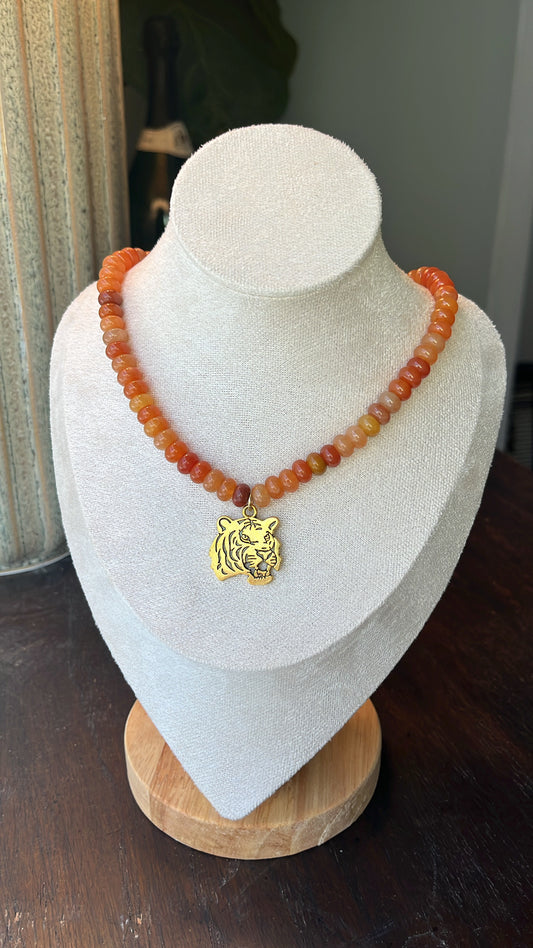 Tiger Charm Necklace - mixed orange