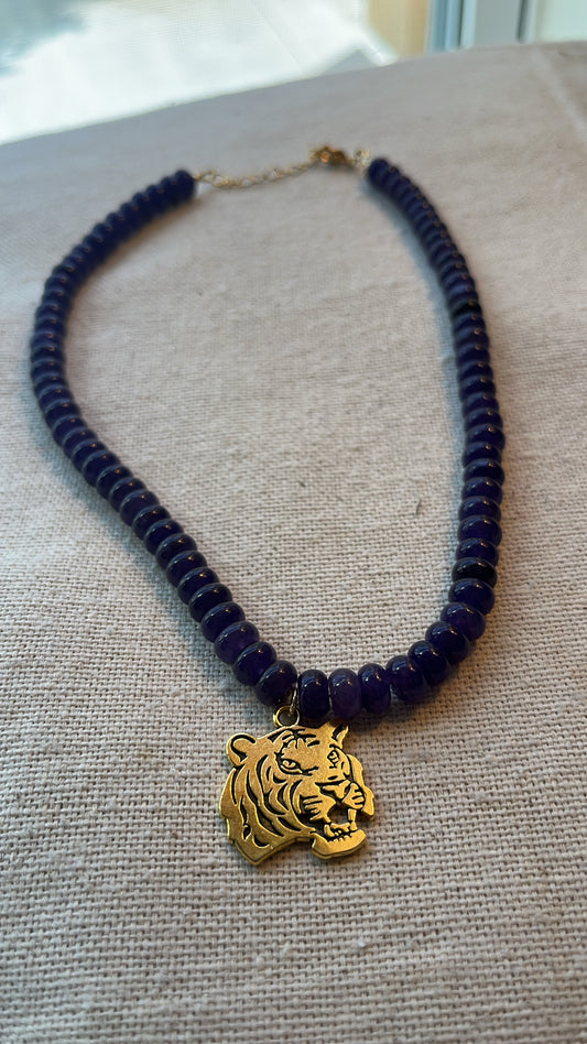 Tiger Charm Necklace - Dark Purple