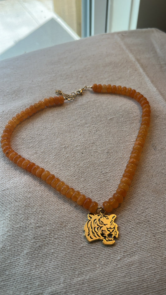 Tiger Charm Necklace - Light Orange